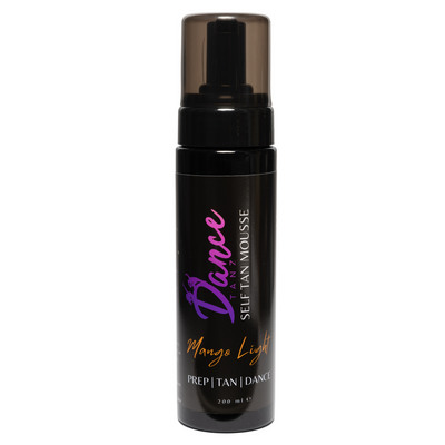 Black bottle of Mango Light Self Tan Mousse with clean, minimal branding