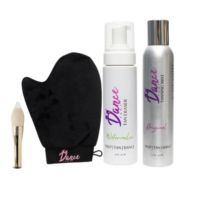 Bundle image featuring mist bottle, velvet mitt with brush, and tan eraser side by side