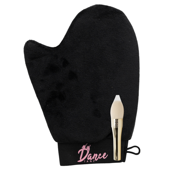 Velvety black tanning mitt with and brush